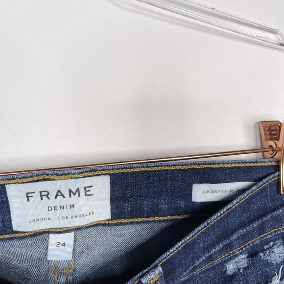 Frame Womens 24 Le Skinny de Jeanne Jeans Distressed Ripped Fray Hem Wriley Wash - Picture 8 of 13